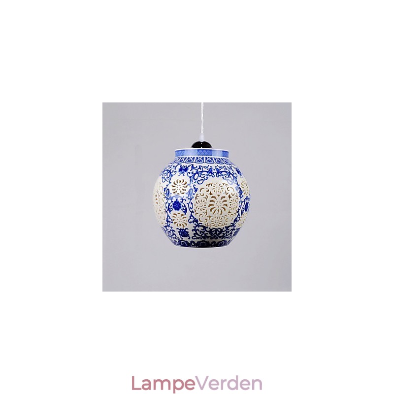 Retro Keramisk lampelampe Trapper Blå enkelthoved lysekrone Creative