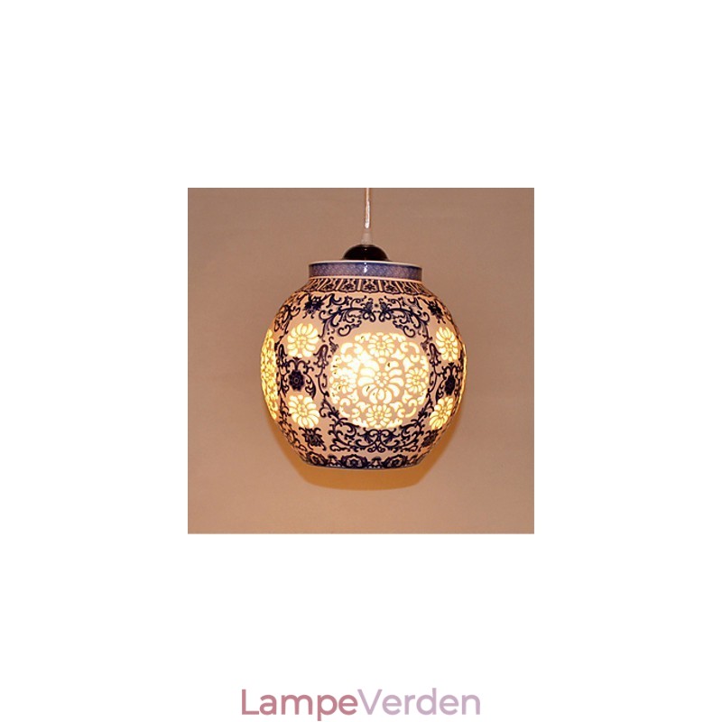 Retro Keramisk lampelampe Trapper Blå enkelthoved lysekrone Creative