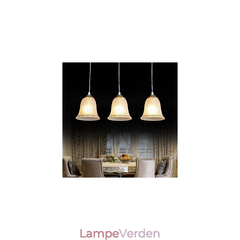 Bronze vedhæng tre lys mønster glasskærm European Retro Classic