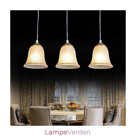 Bronze vedhæng tre lys mønster glasskærm European Retro Classic Bronze vedhæng tre lys mønster glasskærm European Retro Classic