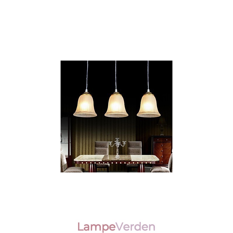 Bronze vedhæng tre lys mønster glasskærm European Retro Classic
