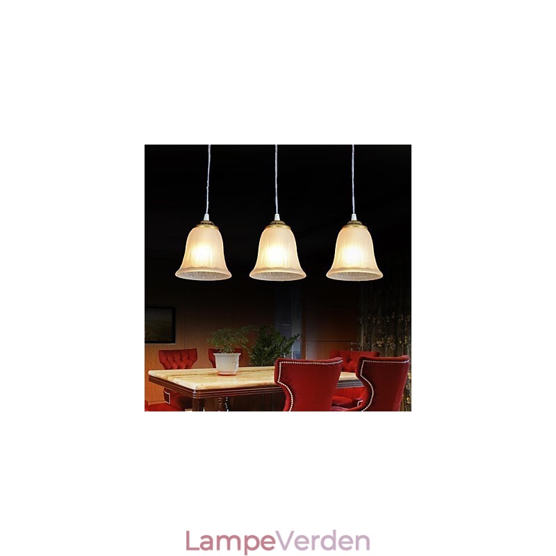 Bronze vedhæng tre lys mønster glasskærm European Retro Classic
