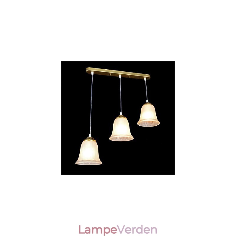 Bronze vedhæng tre lys mønster glasskærm European Retro Classic
