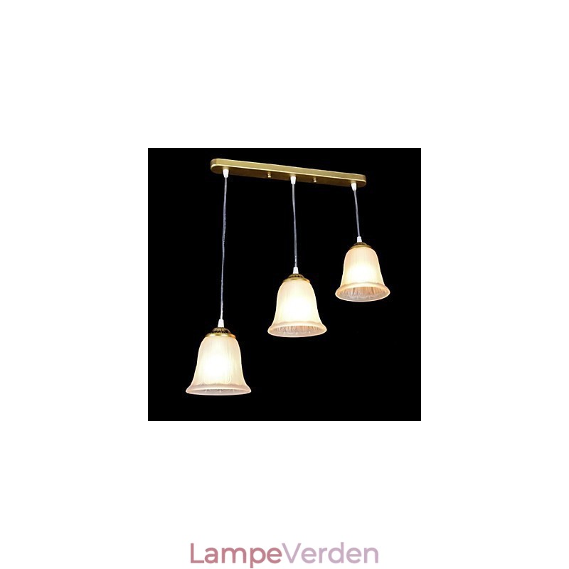 Bronze vedhæng tre lys mønster glasskærm European Retro Classic