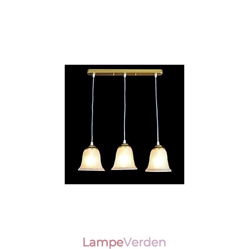 Bronze vedhæng tre lys mønster glasskærm European Retro Classic