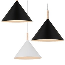 Mini kunstnerisk kegle pendellampe 1 lys Mordern Simplicity Finish Sort hvid aluminium & træ droplight