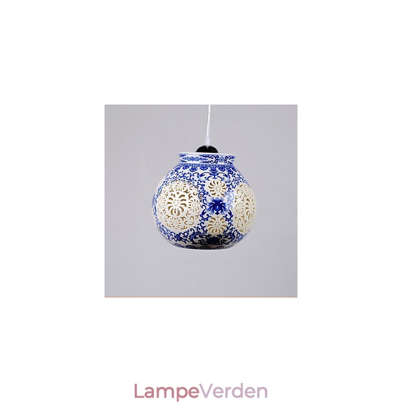 Retro Keramisk lampelampe Trapper Blå enkelthoved lysekrone Creative