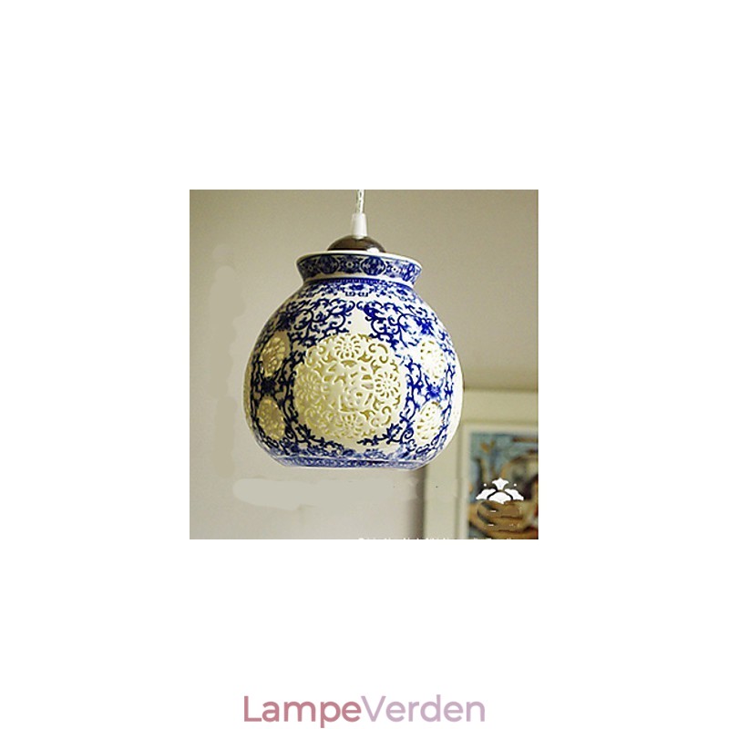 Retro Keramisk lampelampe Trapper Blå enkelthoved lysekrone Creative