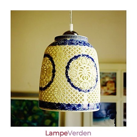 Retro Keramisk lampelampe Trapper Blå enkelthoved lysekrone Creative