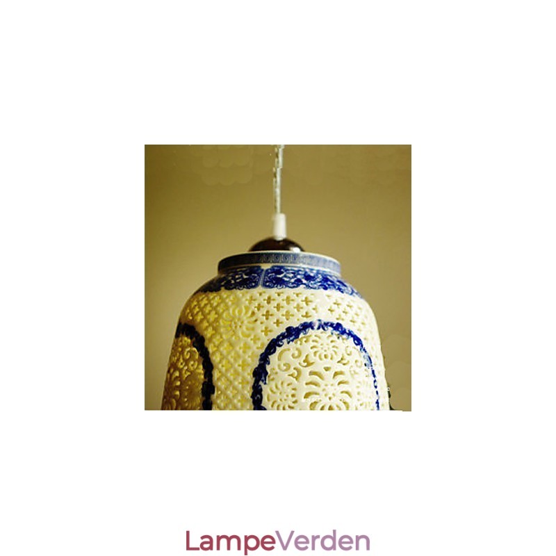 Retro Keramisk lampelampe Trapper Blå enkelthoved lysekrone Creative