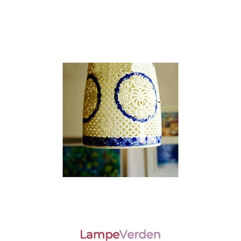 Retro Keramisk lampelampe Trapper Blå enkelthoved lysekrone Creative