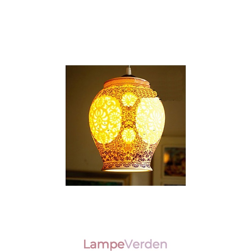 Retro Keramisk lampelampe Trapper Blå enkelthoved lysekrone Creative