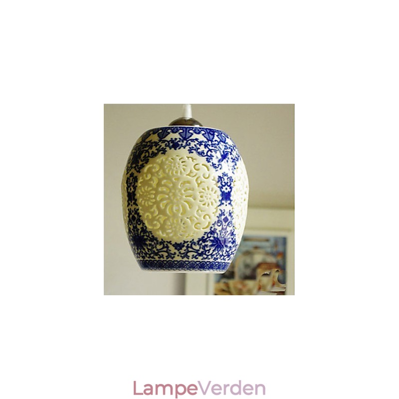 Retro Keramisk lampelampe Trapper Blå enkelthoved lysekrone Creative