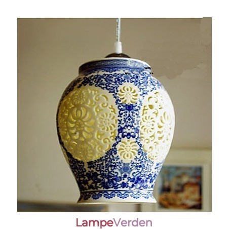 Retro Keramisk lampelampe Trapper Blå enkelthoved lysekrone Creative Retro Keramisk lampelampe Trapper Blå enkelthoved lysekrone Creative