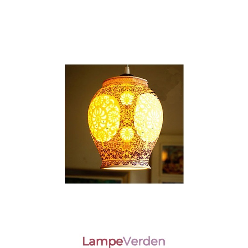 Retro Keramisk lampelampe Trapper Blå enkelthoved lysekrone Creative