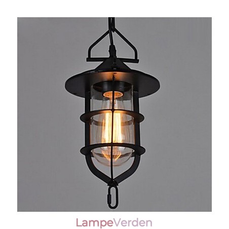 Medium Vintage sort burform Pendellampe af glas og metaldæksel Medium Vintage sort burform Pendellampe af glas og metaldæksel