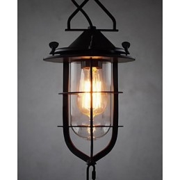 Medium Vintage sort burform Pendellampe af glas og metaldæksel