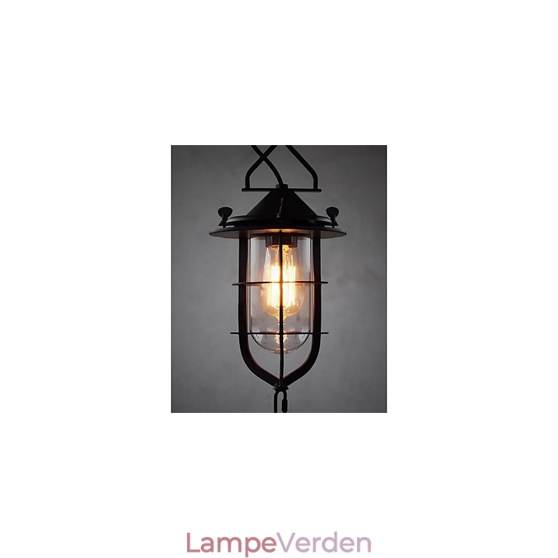 Medium Vintage sort burform Pendellampe af glas og metaldæksel