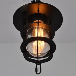 Medium Vintage sort burform Pendellampe af glas og metaldæksel