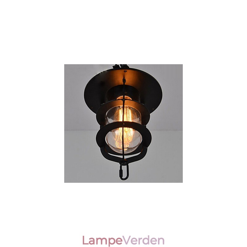 Medium Vintage sort burform Pendellampe af glas og metaldæksel