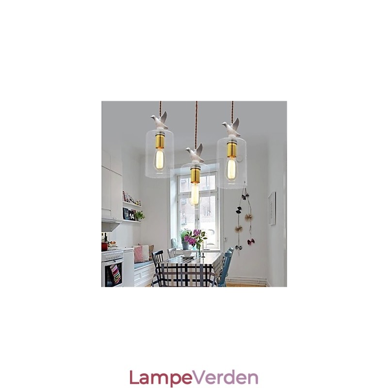 Kreativ fugl Pendel i glaslysekrone med glasskærm