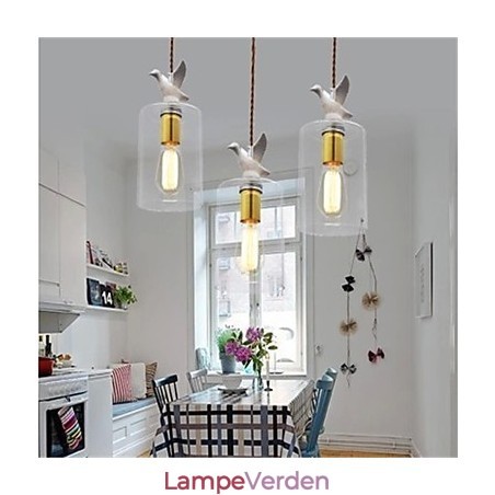 Kreativ fugl Pendel i glaslysekrone med glasskærm