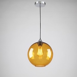 Moderne pendel i glas i rund ravfarvet Bubble Design glasskærm