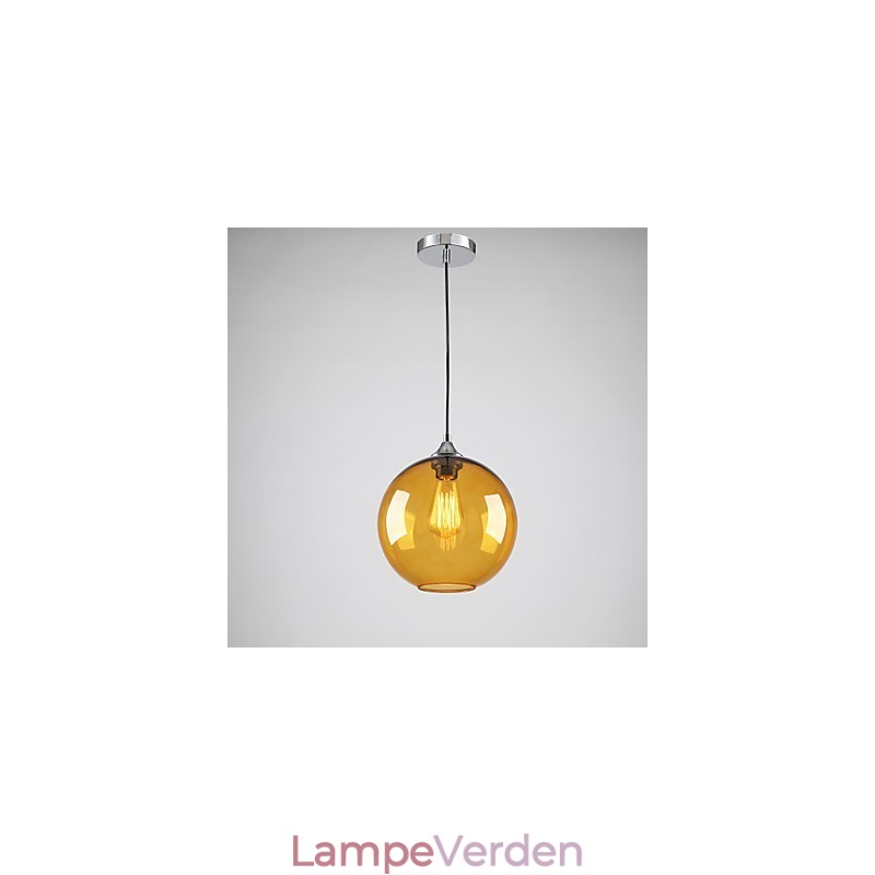 Moderne pendel i glas i rund ravfarvet Bubble Design glasskærm