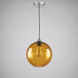 Moderne pendel i glas i rund ravfarvet Bubble Design glasskærm