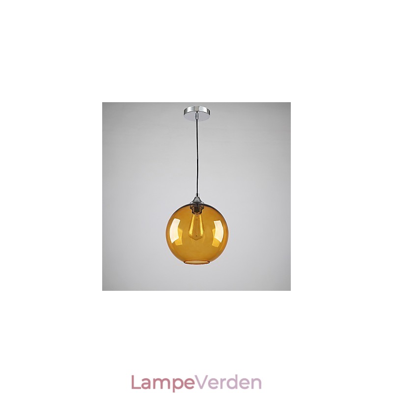 Moderne pendel i glas i rund ravfarvet Bubble Design glasskærm