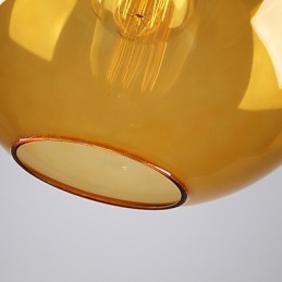 Moderne pendel i glas i rund ravfarvet Bubble Design glasskærm