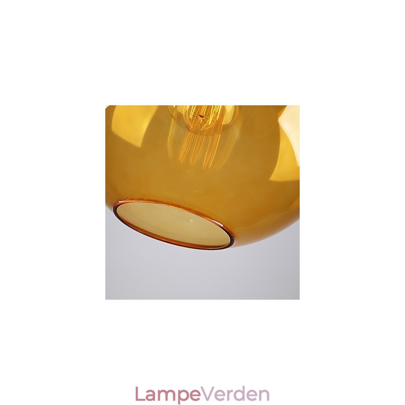 Moderne pendel i glas i rund ravfarvet Bubble Design glasskærm