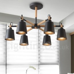 Modern Contemporary Wood 6 Light lysekronelampe