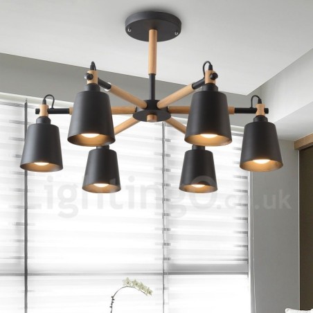 Modern Contemporary Wood 6 Light lysekronelampe Modern Contemporary Wood 6 Light lysekronelampe