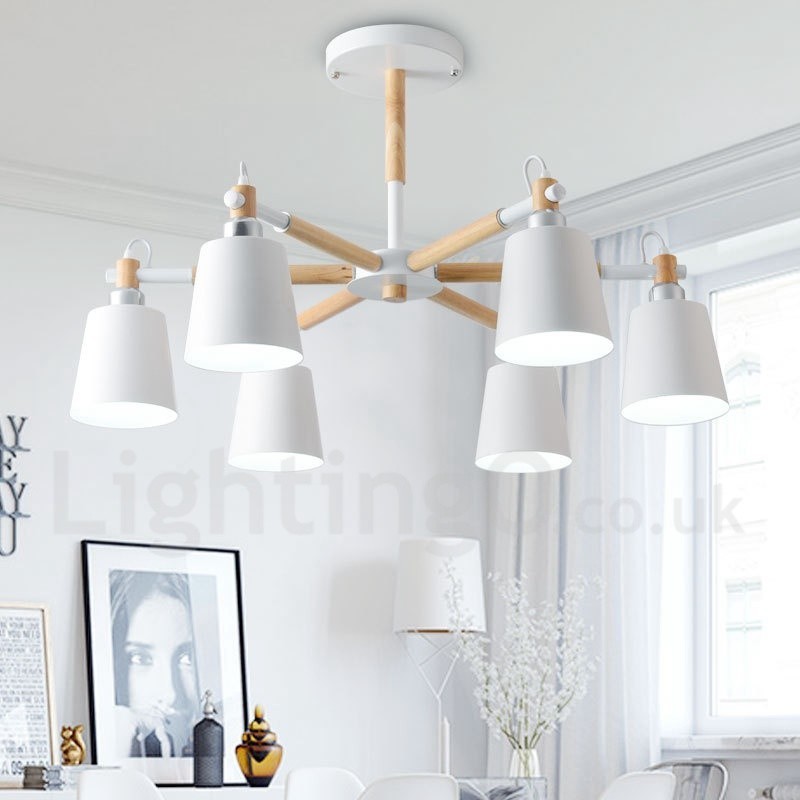 Modern Contemporary Wood 6 Light lysekronelampe