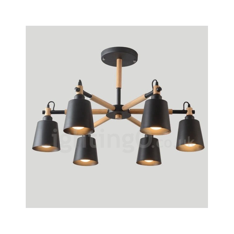 Modern Contemporary Wood 6 Light lysekronelampe