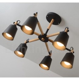 Modern Contemporary Wood 6 Light lysekronelampe