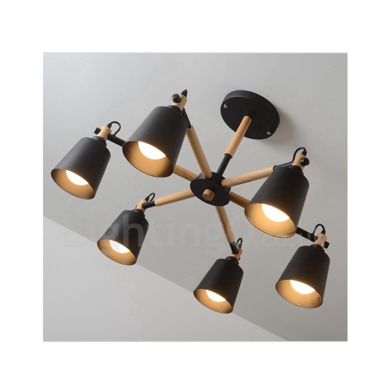 Modern Contemporary Wood 6 Light lysekronelampe