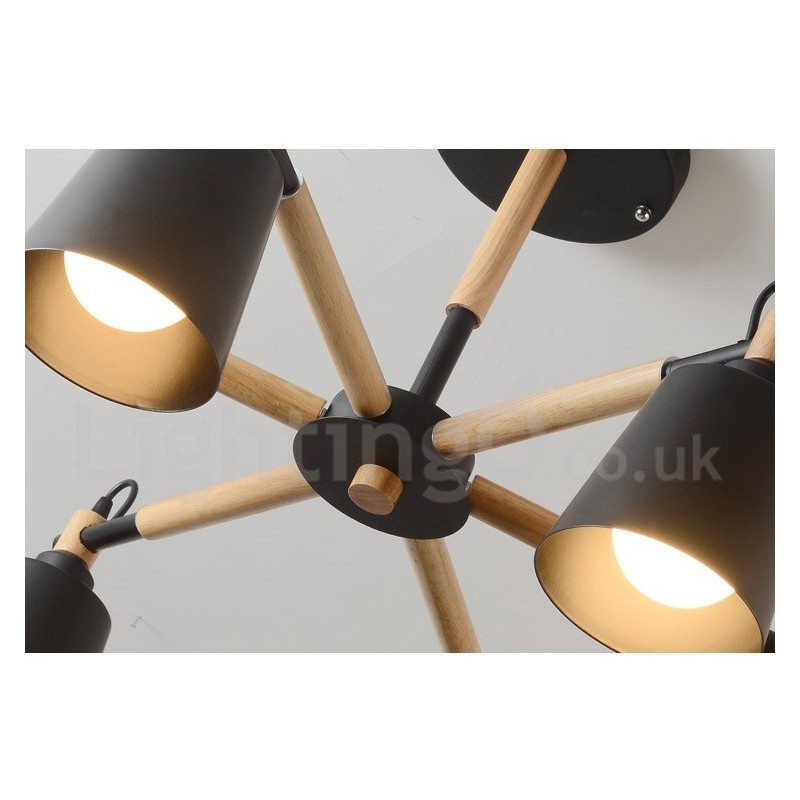 Modern Contemporary Wood 6 Light lysekronelampe