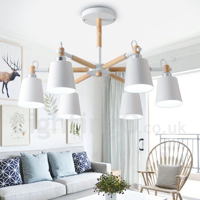 Modern Contemporary Wood 6 Light lysekronelampe