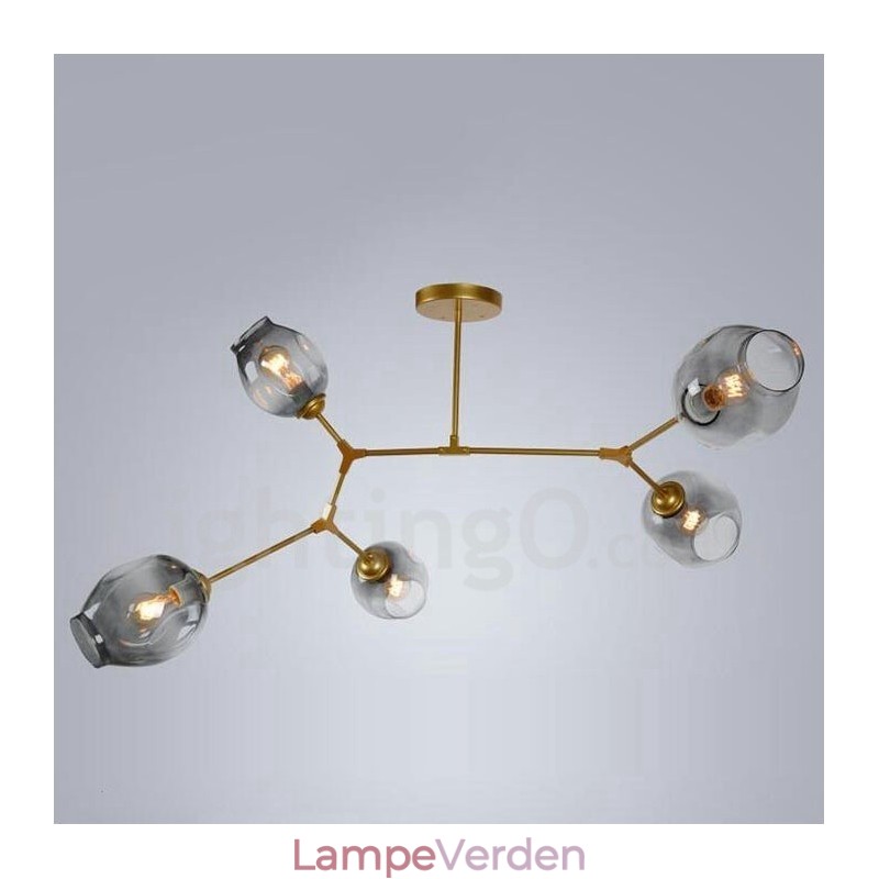 Moderne moderne 5 lys lysekrone med skærmlampe af glas