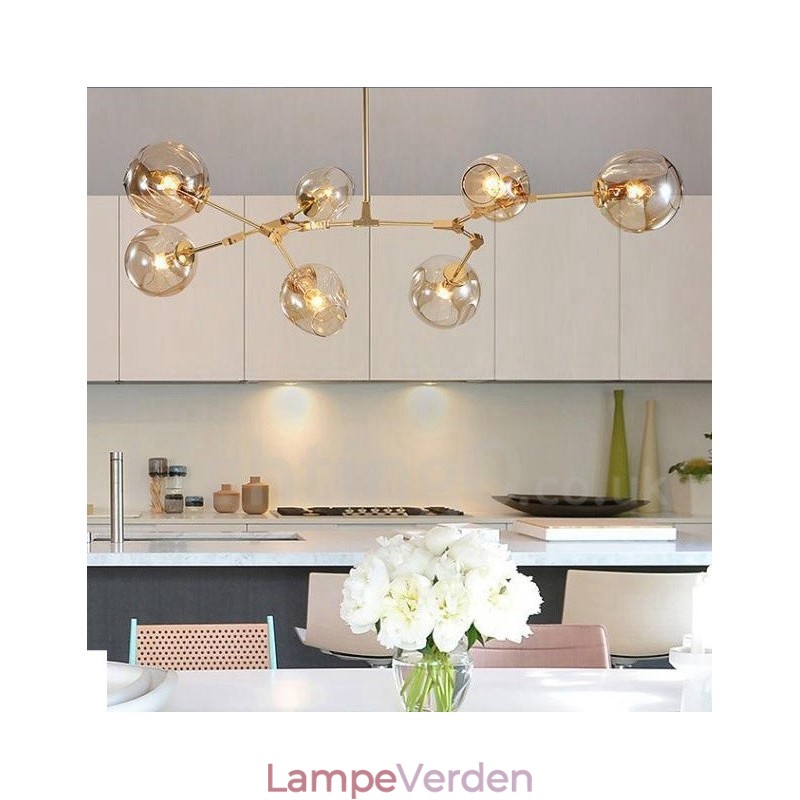 Moderne moderne 7 lys lysekrone med skærm og lampe i klart glas