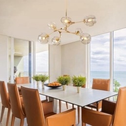Moderne moderne 7 lys lysekrone med skærm og lampe i klart glas