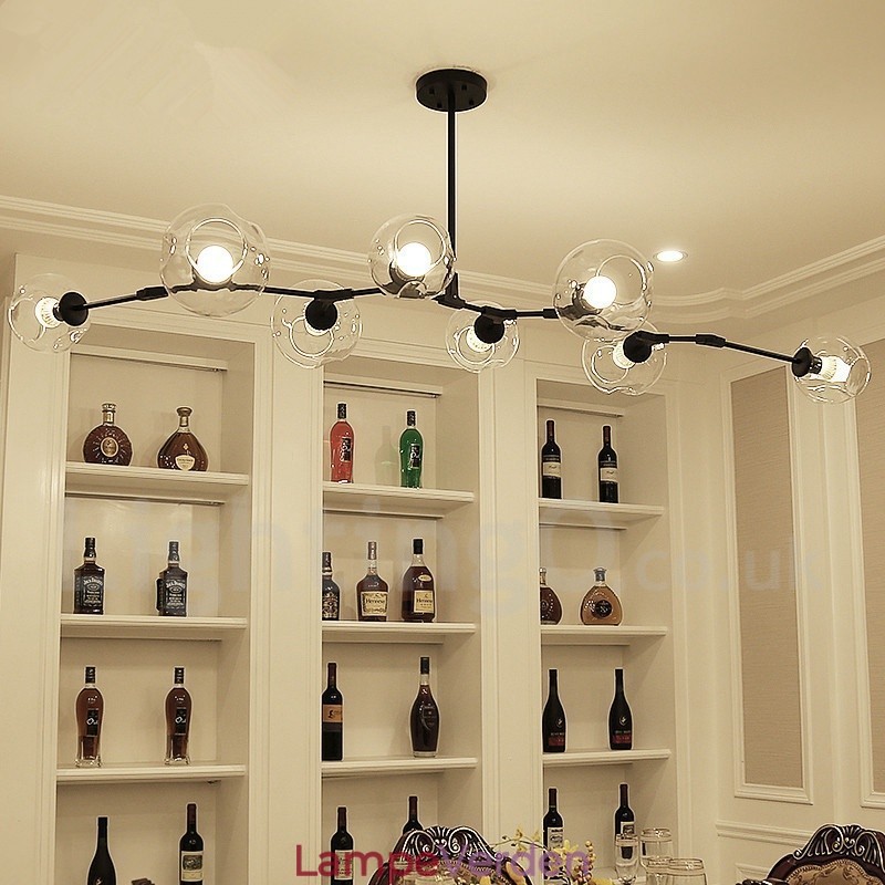 8 lys moderne moderne lysekrone med klar glasskærm og lampe (sort gylden)