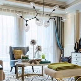8 lys moderne moderne lysekrone med klar glasskærm og lampe (sort gylden)
