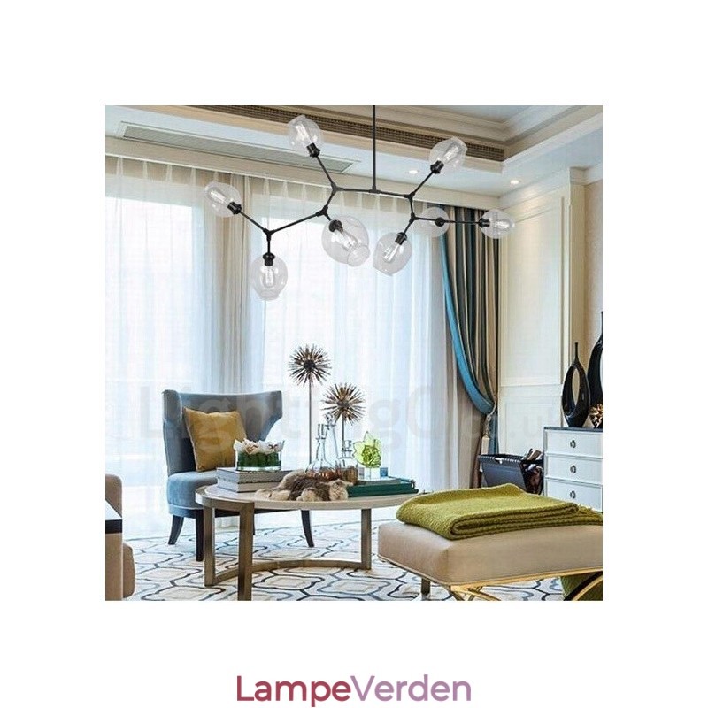 8 lys moderne moderne lysekrone med klar glasskærm og lampe (sort gylden)