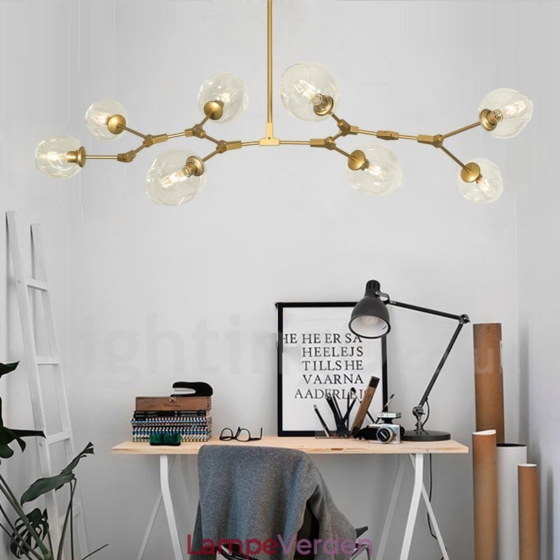 8 lys moderne moderne lysekrone med klar glasskærm og lampe (sort gylden)