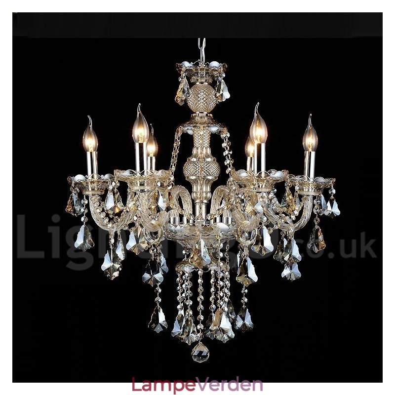 Retro Vintage Cognac farve K9 krystal moderne lysekrone med 6 lys