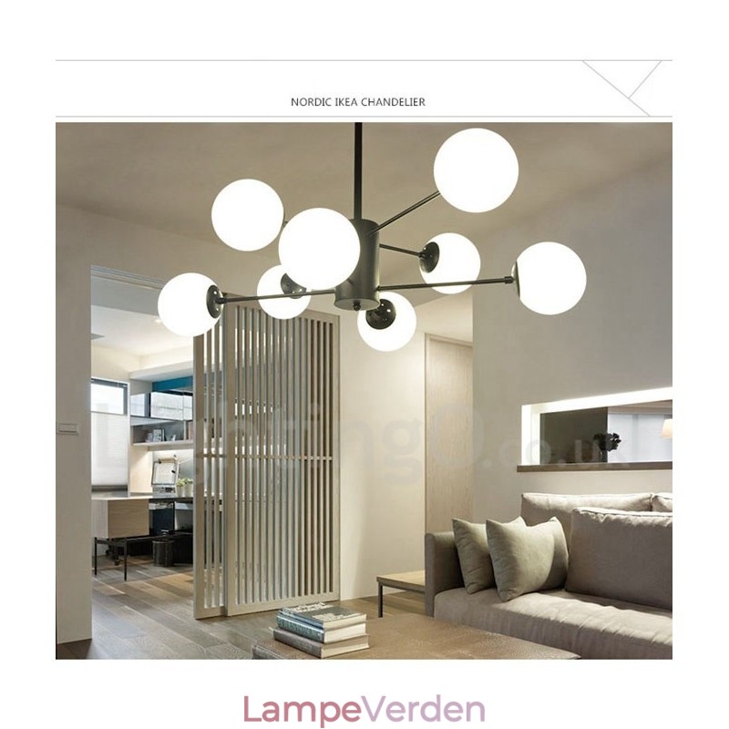 Sort 8 lys moderne moderne 2-lags metallysekrone med glasskærm