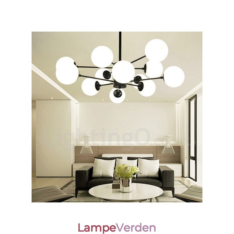 Sort 12 lys 2-lags metal lysekrone med glasskærm Moderne moderne stil